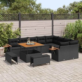 vidaXL Σετ Καναπέ Κήπου με μαξιλάρι 12 pcs Μαύρο 100 x 100 x 71 cm