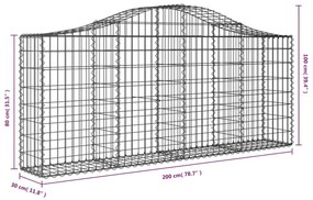 Συρματοκιβώτια Τοξωτά 13 τεμ. 200x30x80/100 εκ. Γαλβαν. Ατσάλι - Ασήμι