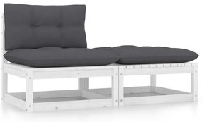 vidaXL Σαλόνι Κήπου 2 τεμ. Λευκό από Μασίφ Ξύλο Πεύκου με Μαξιλάρια