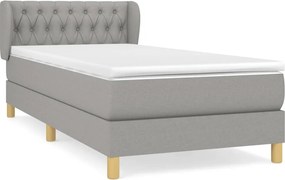 vidaXL Κρεβάτι Boxspring με Στρώμα Ανοιχτό Γκρι 90x200 εκ. Υφασμάτινο