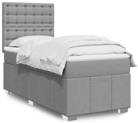 vidaXL Κρεβάτι Boxspring με Στρώμα Ανοιχτό Γκρι 100x200 εκ. Υφασμάτινο