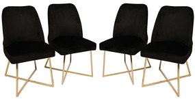 Καρέκλα Madrid (Σετ 4Τμχ) 974NMB1216 50x49x90cm Black-Gold Βελούδο, Μέταλλο