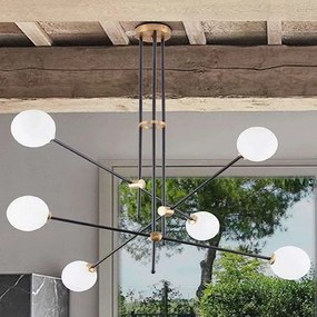 Φωτιστικό Οροφής Kevin 2079 Φ100x95cm 6x9W Black-Gold Sikrea Metal, Glass