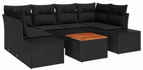vidaXL Σετ Καναπέ Κήπου με μαξιλάρι 7 pcs Μαύρο Πολυ ράταν