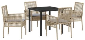 vidaXL Σέτ φαγητού για κήπο με μαξιλάρι 5 pcs Μπεζ συνθετικό ρατάν