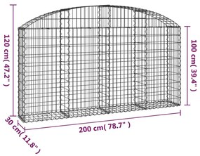 Συρματοκιβώτιο Τοξωτό 200x30x100/120εκ. από Γαλβανισμένο Χάλυβα - Ασήμι