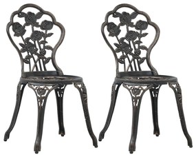 Καρέκλες Bistro 2 τεμ. Μπρονζέ από Χυτό Αλουμίνιο - Καφέ