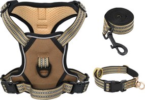 vidaXL Λουρί Σκύλου με Οδηγό και Κολάρο Ρυθμιζόμενο Καφέ M