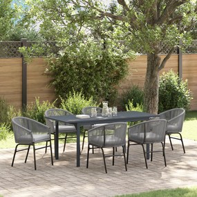 vidaXL Σετ τραπεζαρίας κήπου 7 pcs Γκρι Μεγάλο Μέταλλο & Ρατάν