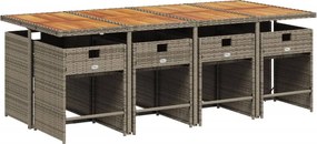 vidaXL Σετ Τραπεζαρίας Κήπου 9 τεμ. Γκρι Συνθ. Ρατάν με Μαξιλάρια