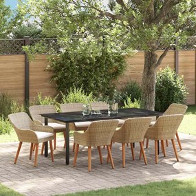 vidaXL Σέτ φαγητού για κήπο με μαξιλάρι 9 pcs Μπεζ συνθετικό ρατάν