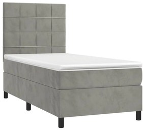 vidaXL Κρεβάτι Boxspring με Στρώμα &amp; LED Αν.Γκρι 90x200 εκ. Βελούδινο