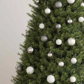 vidaXL Χριστουγεν. Μπάλες Σετ 60 τεμ με Κορυφή &amp; 150 LED Λευκό/Γκρι