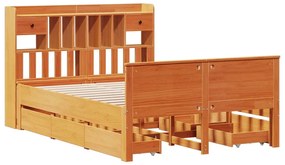 Κρεβάτι Βιβλιοθήκη Χωρίς Στρώμα 140x190 εκ Μασίφ Ξύλο Πεύκου - Καφέ