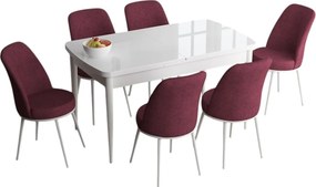 Extendable Dining Table &amp; Chairs Set (7 Pieces) Han - White, Burgundy White
Burgundy