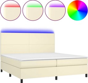 vidaXL Κρεβάτι Boxspring με Στρώμα &amp; LED Κρεμ 200x200 εκ. Συνθ. Δέρμα