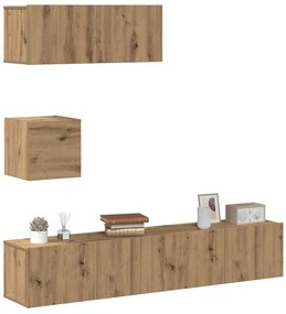 vidaXL Σετ ντουλαπιών τηλεόρασης 4 τεμαχίων Επιτοίχιο Τεχνικής Δρυς