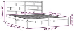 Πλαίσιο Κρεβατιού 135 x 190 εκ. από Μασίφ Ξύλο Double - Καφέ