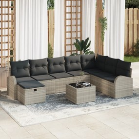 vidaXL Σετ Καναπέ Κήπου 9 Τεμαχίων με Μαξιλάρια Light Grey Πολυ Ρατάν