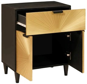 vidaXL Κομοδίνο Μαύρο και Χρυσό 50 x 33 x 60 εκ Μασίφ ξύλο μάνγκο