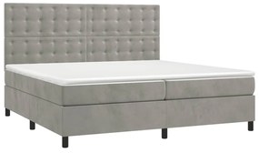 vidaXL Κρεβάτι Boxspring με Στρώμα Ανοιχτό Γκρι 200x200 εκ. Βελούδινο