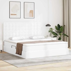 vidaXL Κρεβάτι Αποθήκης Καθαρό Λευκό 160 x 200 cm Τεχνητό Δέρμα