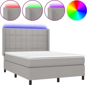 vidaXL Κρεβάτι Boxspring με Στρώμα &amp; LED Αν.Γκρι 140x190εκ. Υφασμάτινο