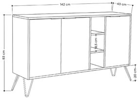 Μπουφές Clara χρώμα light oak-ανθρακί 142x35.5x83εκ 142x35.5x82 εκ.