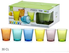 Ποτήρια Pixel Πορτοκαλί/Κίτρινο/Πράσινο/Μπλε/Γαλάζιο/Ροζ Γυαλί 35cl 6Τμχ Σε 6 Χρώματα