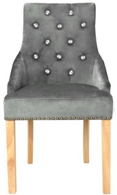 Καρέκλες Τραπεζαρίας 2 τεμ. Ασημί Μασίφ Ξύλο Δρυός / Βελούδο - Ασήμι