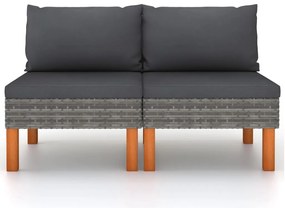 vidaXL Καναπέδες Μεσαίοι 2 τεμ. Συνθετικό Ρατάν/Μασίφ Ξύλο Ευκαλύπτου