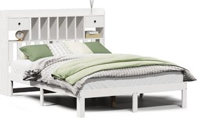 vidaXL Κρεβάτι Βιβλιοθήκη Χωρίς Στρώμα Λευκό 135x190 εκ Μασίφ Πεύκο