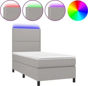 vidaXL Κρεβάτι Boxspring με Στρώμα &amp; LED Αν.Γκρι 100x200εκ. Υφασμάτινο