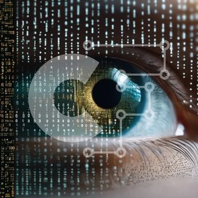 Intra Συλλεκτικό Ξύλινο Παζλ Plywood 4mm - Ψηφιακό μάτι με φόντο δυαδικού κώδικα Σε Ξύλινο Κουτί - Διαστάσεις Puzzle: 10x10 cm – 25 κομμάτια