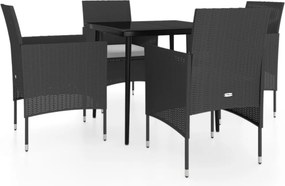 vidaXL Σετ Τραπεζαρίας Κήπου 5 Τεμαχίων Μαύρο με Μαξιλάρια