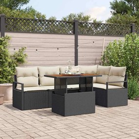 vidaXL Σέτ φαγητού για κήπο 6 pcs Μαύρο, Κρέμα 100 x 55 x 73 εκ