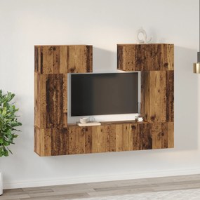 vidaXL Σετ επίπλου τηλεόρασης με ράφι 6 pcs Παλιό ξύλο 80 x 30 x 30 εκ