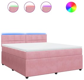 vidaXL Κρεβάτι Boxspring με Στρώμα Ροζ 180x200 εκ. Βελούδινο