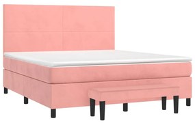 Κρεβάτι Boxspring με Στρώμα Ροζ 180x200 εκ. Βελούδινο - Ροζ