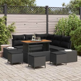 vidaXL Σετ Καναπέ Κήπου με μαξιλάρι 9 pcs Μαύρο Πολυ ράταν