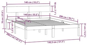 ΠΛΑΙΣΙΟ ΚΡΕΒΑΤΙΟΥ ΛΕΥΚΟ 140 X 200 ΕΚ. ΑΠΟ ΜΑΣΙΦ ΞΥΛΟ ΠΕΥΚΟΥ 810148