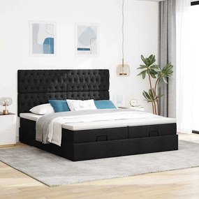 vidaXL Οθωμανικό κρεβάτι με στρώματα &amp; LEDs Μαύρο 200x200cm ύφασμα