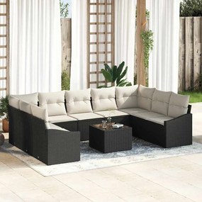vidaXL Σετ Καναπέ Κήπου 10 pcs Μαύρο Πολυ ράταν