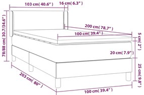 vidaXL Κρεβάτι Boxspring με Στρώμα Σκούρο Καφέ 100x200 εκ. Υφασμάτινο