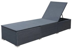 vidaXL Ξαπλώστρα Μαύρη από Συνθετικό Ρατάν με Μαξιλάρι