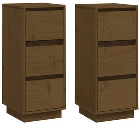 Συρταριέρες 2 τεμ. Καφέ Μελί 32x34x75 εκ. από Μασίφ Ξύλο Πεύκου - Καφέ