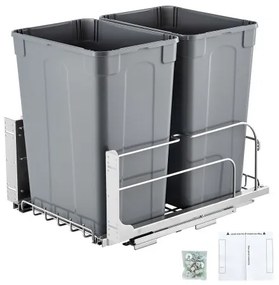 VEVOR Double Pullout Waste Container Kitchen Trash Can Soft Close Grey 35QTx2
