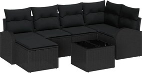 vidaXL Σετ Καναπέ με μαξιλάρι 7 pcs Μαύρο συνθετικό ρατάν