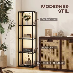 HOMCOM Φωτιστικό δαπέδου LED με ραφιέρα 4 επιπέδων, φωτιζόμενη ραφιέρα με 4 γυάλινα ράφια, διακόπτης ποδιού, MDF, μαύρο