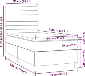 vidaXL Κρεβάτι Boxspring με Στρώμα Σκούρο Καφέ 90x200 εκ. Υφασμάτινο